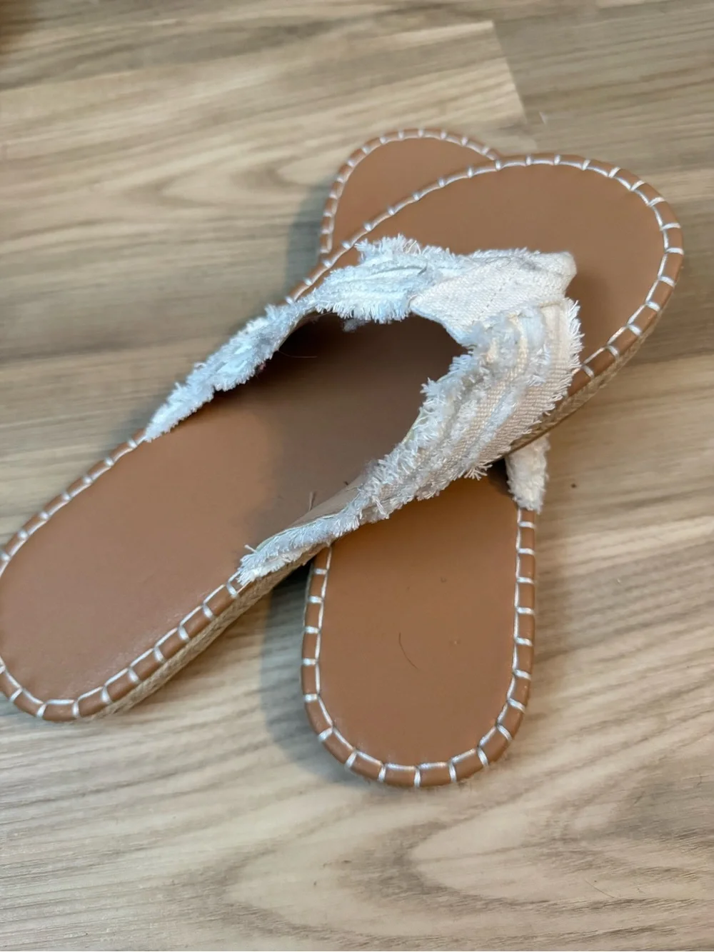 White Frayed Fabric Thong Sandals - Women's Casual Slip-On